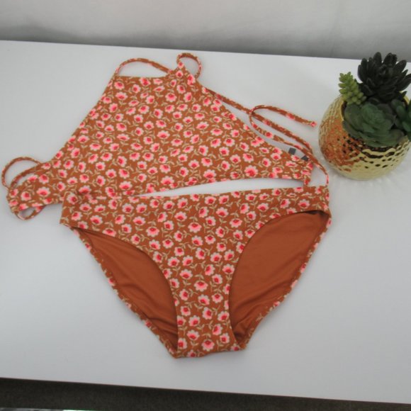 AERIE Brown Floral Bikini XS/Med - Picture 2 of 11